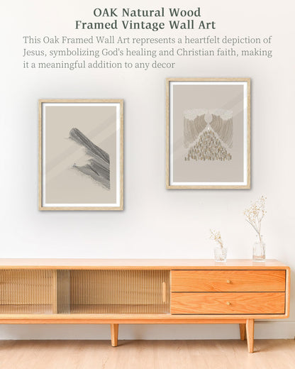iHery Natural OAK Wood Jesus and Peter Walk on Water Framed Wall Art, 12x16 in Modern Sketch Bible Verses Canvas Art Decor, Beige Logs Boho Scripture 1Pack for Living Room Bedroom