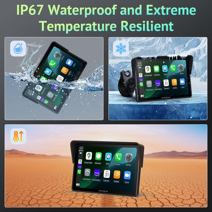 5 Inch Motorcycle CarPlay & Android Auto Display – IP67 Waterproof Touchscreen, Dual Bluetooth, TF Card, GPS Navigation, Voice Control, Universal Mount – APHQUA 522