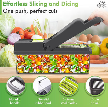 Skiennix Vegetable Chopper - 16-in-1 Food Dicer with 8 Stainless Steel Blades | Easy Meal Prep Tool in Green