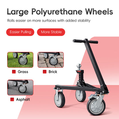 BESTOCEAN Trailer Dolly, 3500 lb Tongue Weight Capacity, Heavy Duty Trailer Mover Dolly with 2 inch Ball, Angle Adjustable, 8'' PU Swivel Wheels with Brakes, for RV, Boat, Camper & Utility Trailers