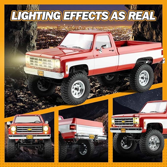 EAZYRC FMS 1/18 FCX18 Chevy K10 RC Crawler RTR with License Red RC Pickup Truck 4x4 Chevy Hobby Grade 2-Speed Transmission Monster Truck for Adults with Led Light (red)