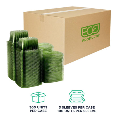 ECO PRODUCTS Compostable 16oz Rectangular Deli Containers With Lids, Case of 300, Veridian Clear Green Meal Prep, Made from PLA, A Renewable Material Made from Plants, One Lid Fits All