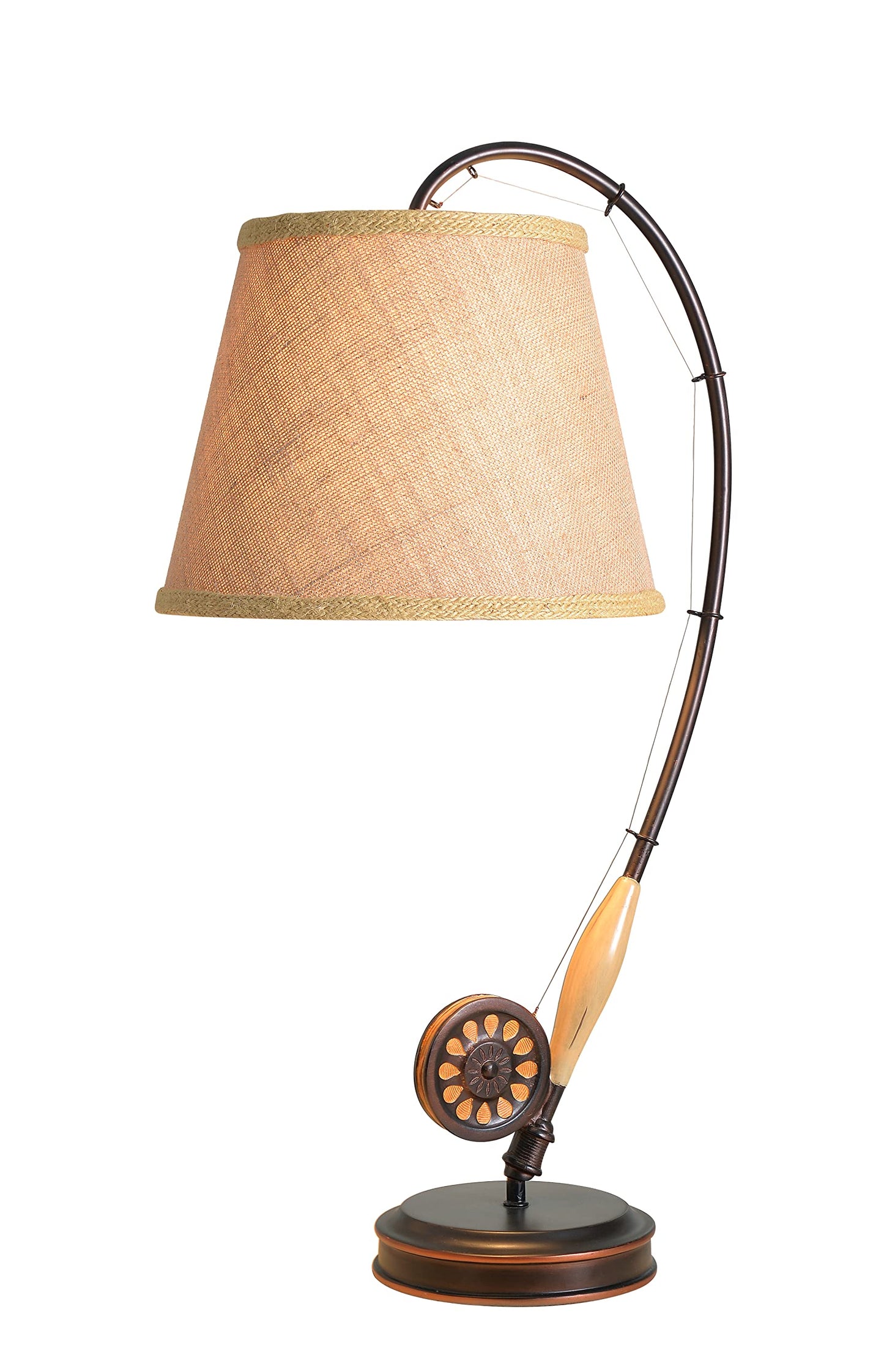 Kenroy Home 32193ORB Fly Rod Table Lamp with Oil Rubbed Bronze w/Wood Accent Finish, Rustic Style, 27.5" Height, 12" Width, 14.5" Depth