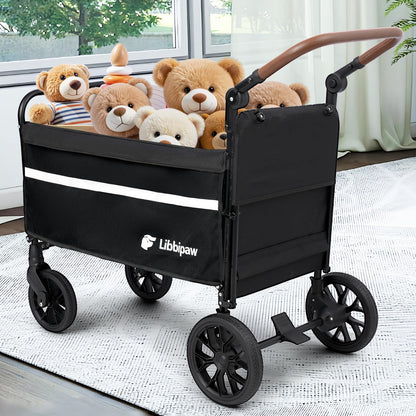 Libbipaw Dog Wagon for Medium & Large Dogs, Foldable All-Terrain Dog Stroller Wagon with Ramp, Adjustable Handle, One-Step Brake, Heavy Duty Pet Wagon (Black)