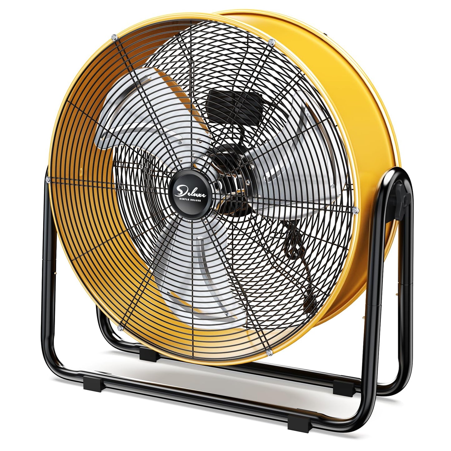 Simple Deluxe 20 Inch Heavy Duty Metal Industrial Drum Fan, 3 Speed Floor Fan for Warehouse, Workshop, Factory and Basement, Yellow