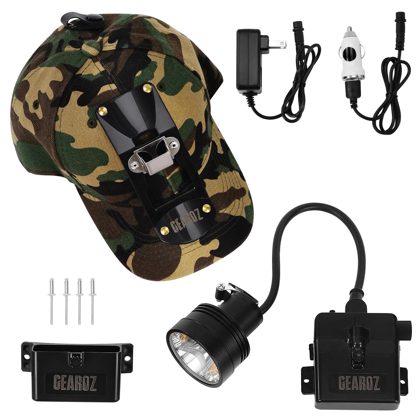 GearOZ 10W LED Coyote Hog Coon Hunting Lights, Rechargeable Hunter Headlamp, Waterproof 60000LUX Super Bright LED Predator Hunter Head Light & 3 Colors (White Red Green), 7 Position Switch