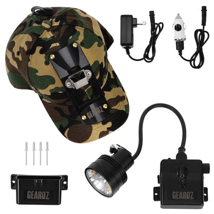 GearOZ 10W LED Coyote Hog Coon Hunting Lights, Rechargeable Hunter Headlamp, Waterproof 60000LUX Super Bright LED Predator Hunter Head Light & 3 Colors (White Red Green), 7 Position Switch