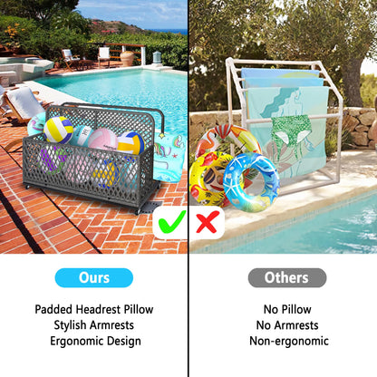 IDEALHOUSE Poolside Float Storage, Outdoor Storage, Patio Basket, Storage Box, PE Rattan Outdoor Pool Caddy with Rolling Wheels for Floaties, Patio, Pool, Beach-Sturdy & Movable, Diamond Gray