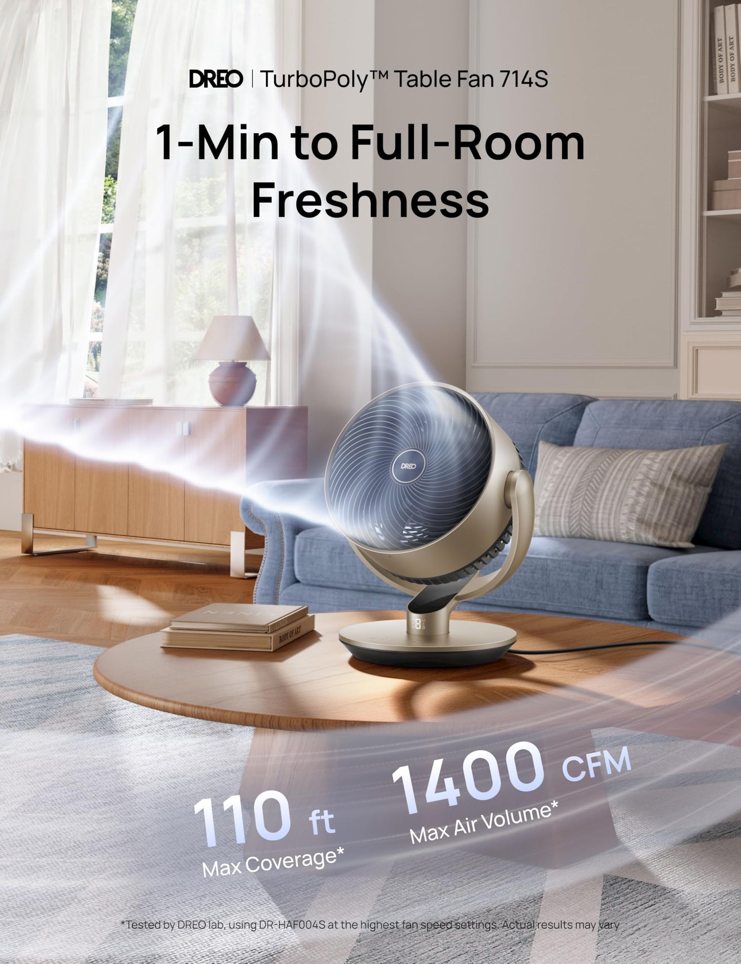 DREO 16''Height 20dB Quiet Smart Fans for Bedroom, DC Room Fan with Remote, 120°+120° Omni-Directional Oscillating Fan, 6 Modes, 9 Speeds, 12H Timer, Alexa/Google/WiFi/Voice Control, Gold