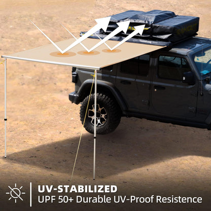 SAMOUT Vehicle Awning, 8.2ft x 10ft, Rooftop Pullout Ripstop UPF50+ Side Awning, Reinforced Hinges & Poles for Jeep/SUV/Truck/Van
