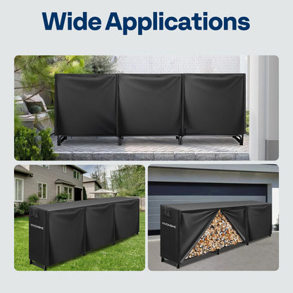 VIVOHOME 10 ft Heavy Duty Firewood Rack Outdoor with Cover, Fire Wood Storage Rack, Log Holder and Cover Combo Set with Zipper, Black
