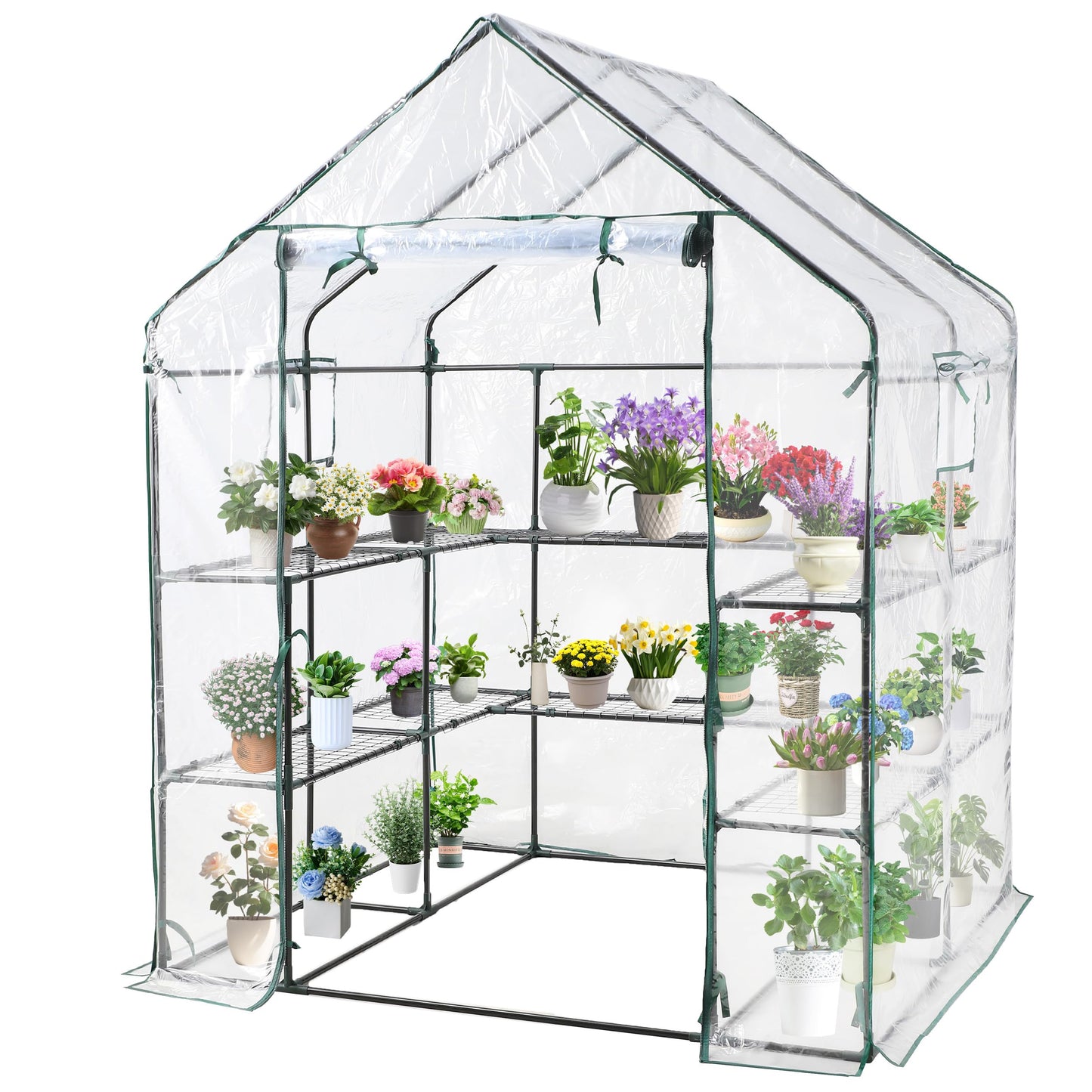SUNGIFT Greenhouses for Outdoors, Upgraded PVC Cover Walk-in Greenhouse Kit 57x61x80 Inch, Zippered Windows Mesh Door, Plant Garden Hot House for Outside, Clear