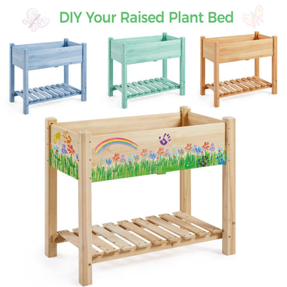 Yaheetech 34x18x30in Horticulture Raised Garden Bed 2pcs Planter Box with Legs & Storage Shelf Wooden Elevated Vegetable Growing Bed for Flower/Herb/Backyard/Patio/Balcony