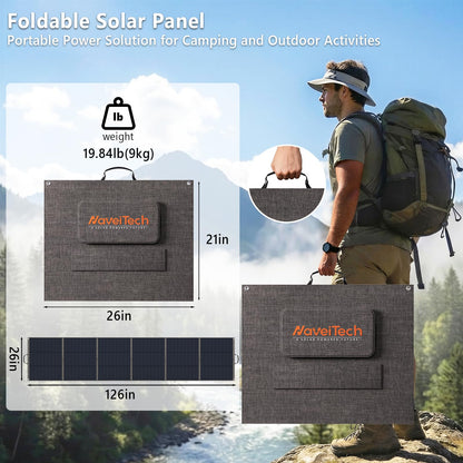 NaveiTech 400W Portable Solar Panel, 25% High Efficiency Foldable Solar Panel Charger for Power Station, for Power Station, with Sturdy Kickstands, Fast Setup for Camping, RV, Pickup, Marine Off-Grid