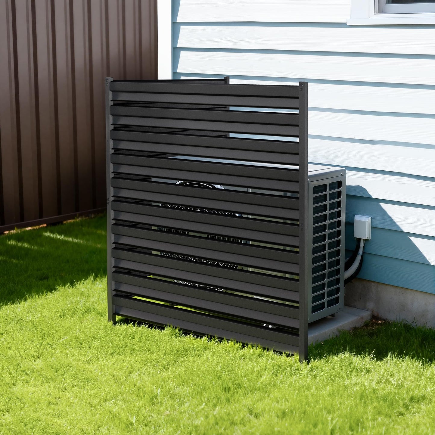 GILPWA 42" H x 38" W (2 Panels) Outdoor Privacy Screens, Air Conditioner Fence Metal Trash Can Privacy Fence Panels for Garden, Pool Equipment Enclosure, No Dig Backyard Patio Fencing (Black)