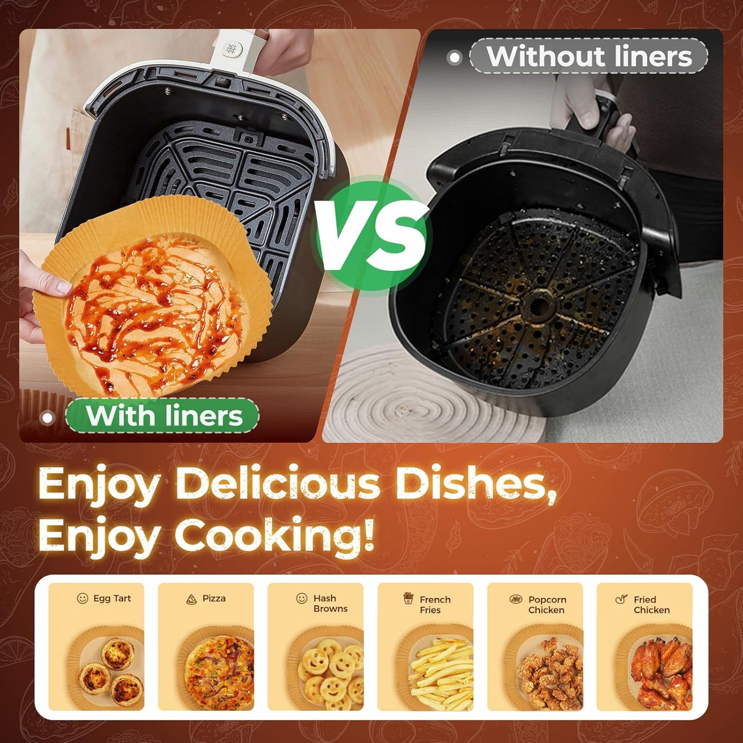 Air Fryer Liners - 150 Pcs 8" Square Unbleached Parchment Paper | Non-Stick & Waterproof for 5-8 QT Air Fryers