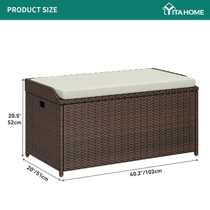 YITAHOME Outdoor Storage Bench, 70 Gallon PE Rattan Patio Storage Bench w/Handles and Soft Cushion,Outdoor Storage Box for Patio, Yard, Lawn, Garden