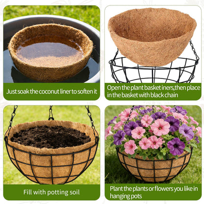 14 Inch Hanging Baskets for Plants Outdoor, 4 Pack Large Hanging Planters for Indoor Outdoor Plants, Round Metal Wire Hanging Flower Pots with Coconut Coir Liners for Garden, Deck, Porch, Balcony