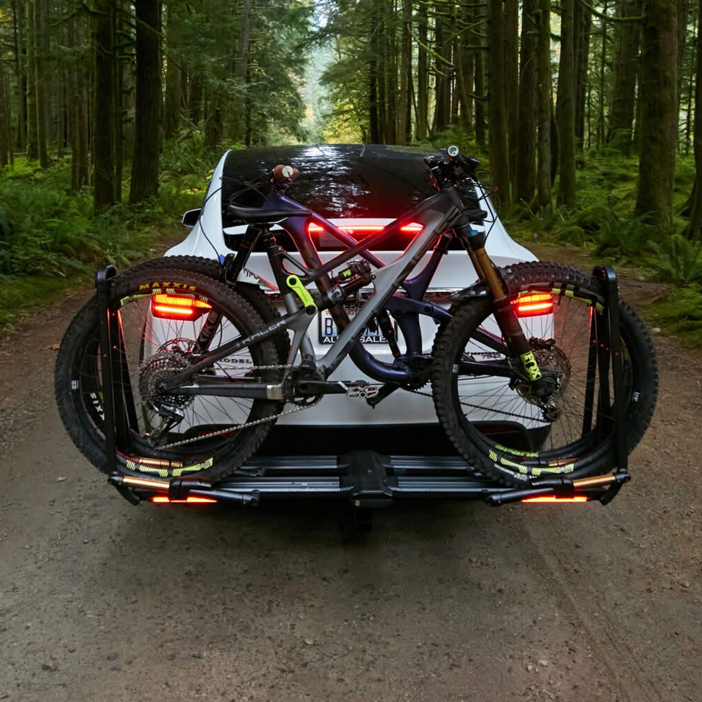 KUAT 2" Piston Pro X LED Dual Ratchet Hitch Rack - Secure Rugged Kashima-Coated Portable Foldable Easy-to-Use No Frame Contact 2-Bike Hauling Platform with 53" Max Wheelbase & 5" Max Tire Width
