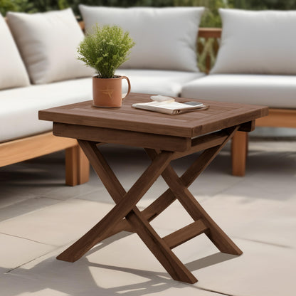 RRI Goods Teak Wood Folding Square Side Table, Teak Oil Finish for Camping & Outdoor Entertaining, Ideal End Table for Patio, Porch, Balcony (20" D x 20" W x 18" H)