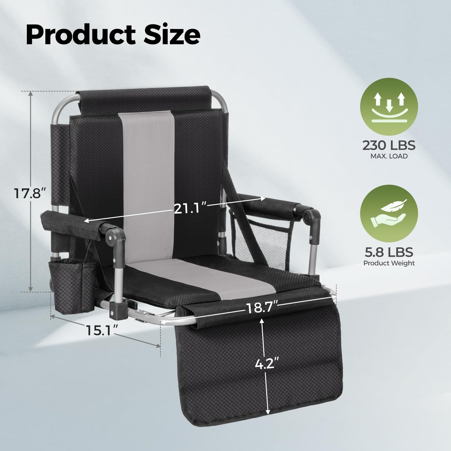 ALPHA CAMP Stadium Seats for Bleachers with Armrests - Thick Padded Bleacher Chairs with Back Support, Extra Wide Stadium Chair for Sports Events, Portable with Shoulder Straps & Pockets,2PC