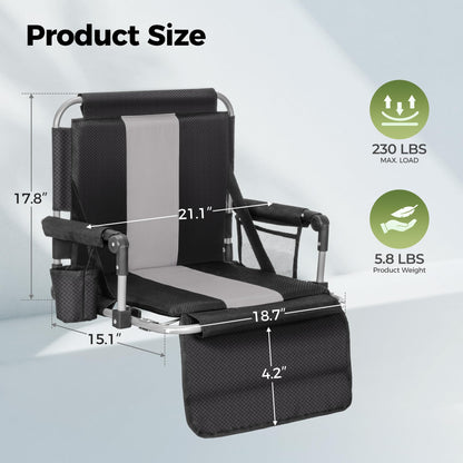 ALPHA CAMP Stadium Seats for Bleachers with Armrests - Thick Padded Bleacher Chairs with Back Support, Extra Wide Stadium Chair for Sports Events, Portable with Shoulder Straps & Pockets,2PC
