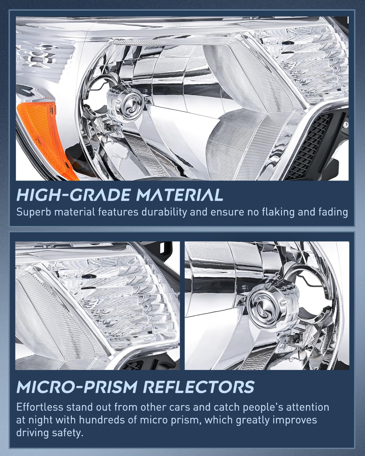 Nilight Headlight Assembly Compatible with 2012 2013 2014 2015 Toyota Tacoma Pickup Truck Replacement Headlamp Chrome Housing Amber Reflector Driver and Passenger Side