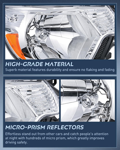 Nilight Headlight Assembly Compatible with 2012 2013 2014 2015 Toyota Tacoma Pickup Truck Replacement Headlamp Chrome Housing Amber Reflector Driver and Passenger Side
