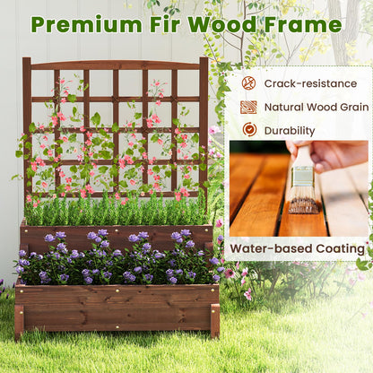 Giantex 2 Pcs Raised Garden Bed with Legs and Trellis, 2-Tier Standing Planter Box with Drain Holes, Outdoor Elevated Garden Trellis for Vine Climbing, Flower Vegetable Fruit Herb Growing