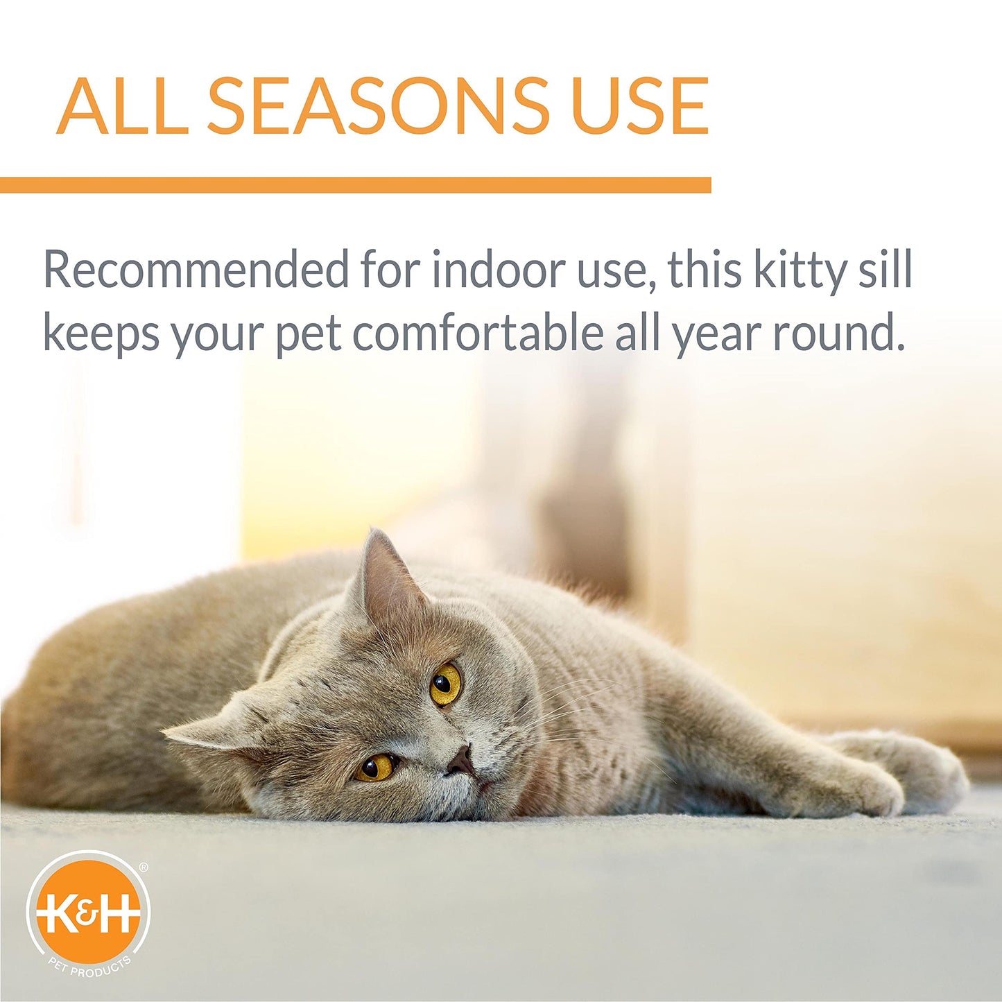 K&H Pet Products Bolster Kitty Sill Cat Window Perch Bed for Large Cats, Orthopedic Window Hammock Holds 40 lbs, Washable Cover, Indoor Windowsill Furniture Bed Seat - Tan/Kitty Unheated 14 X 24in