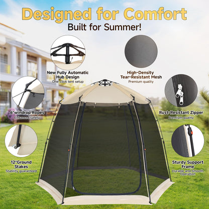 EighteenTek Screen House Gazebo, 4-6 Person Pop Up Screen Tent, Instant Screen Room with Carry Bag, Outdoor Mosquito Tent Pop-Up, Sun Shade Shelter for Patio, Garden, Backyard, Deck 10 x 10 x 7 FT