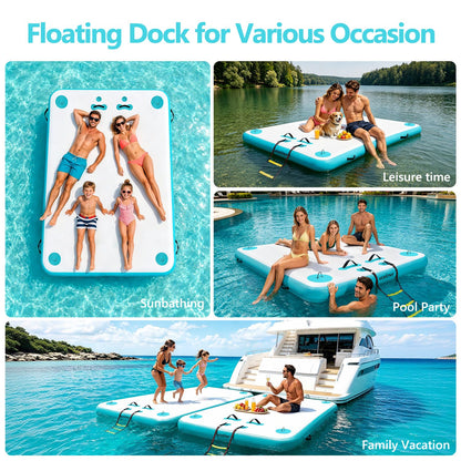 VOFiTNY Inflatable Floating Dock Air Platform Multi-Person Swim Water Mat with Rope Ladder, None-Slip Surface for Lake Beach (12ft x 6ft x 6in, Cyan)