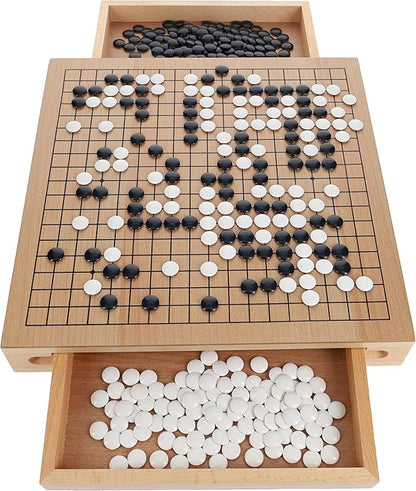 WE Games Go Game Set 12 Inch - Traditional Go Set with Pull-Out Storage Drawers Portable Wood Veneer Goban Strategy Board Games for Adults Go Board Game