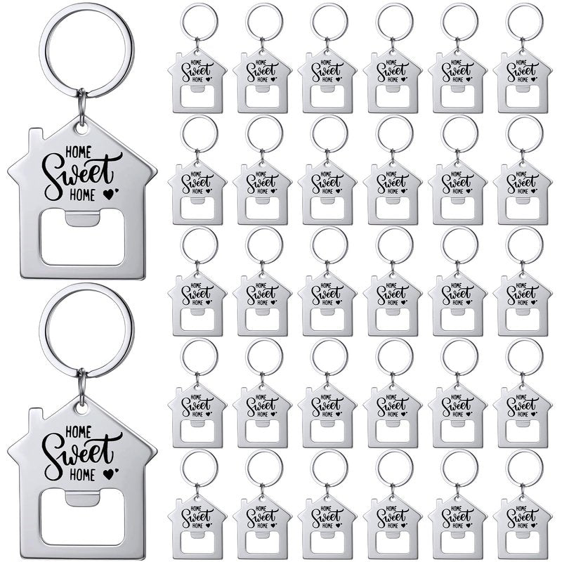Jingmore 30 Pcs New Home Keychains Bulk Estate Agent Gifts Sweet House Keyrings Housekeeping Gift Housewarming Party Favors (Sweet Home)