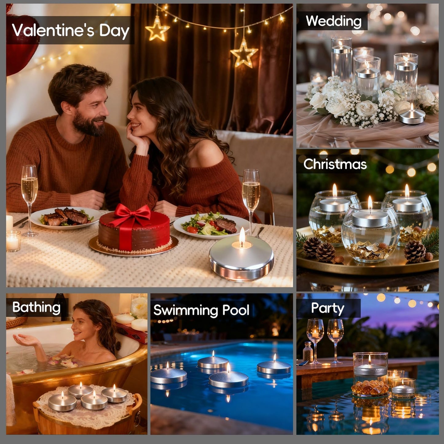 3 inch Silver Floating Candles 8-9 Hours Floating Candle for Centerpieces 36 Packs Unscented Floating Candles 3” Water Candles for Cylinder Vases, Pool, Wedding