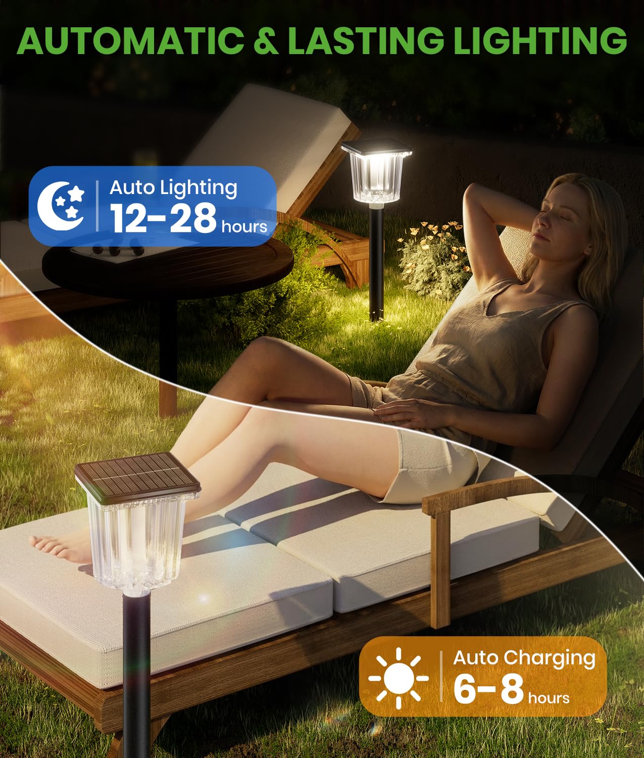 BITPOTT Super Bright Solar Pathway Lights 12 Pack, Adjustable Warm & Cold Solar Lights Outdoor Waterproof IP65, Auto On/Off, Outdoor Decor Light for Garden, Landscape, Path, Yard, Patio, Driveway