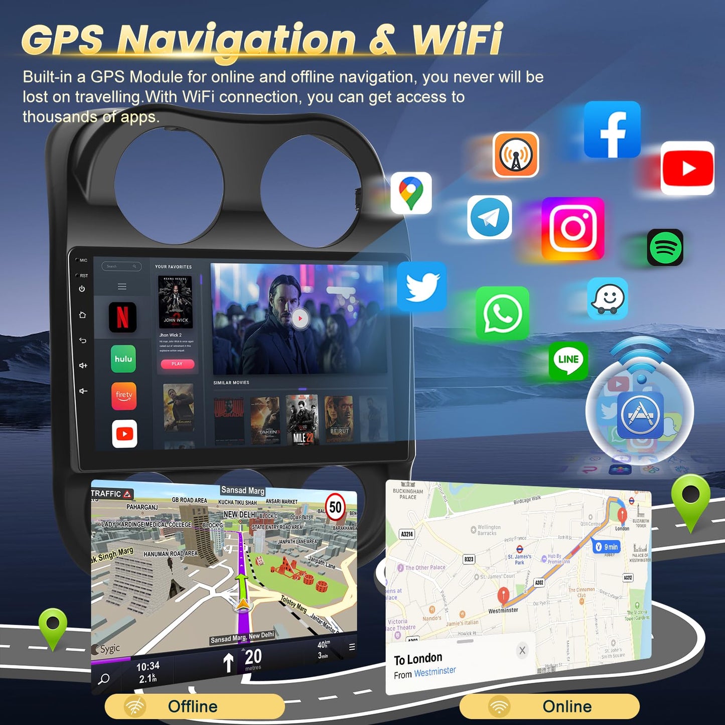 EKAT [2G+64G] 10 inch Screen for Jeep Compass Patriot Radio 2010-2016, Android Compass Car Stereo with Carplay/Android Auto/1080P/Bluetooth/WiFi +AHD Backup Camera