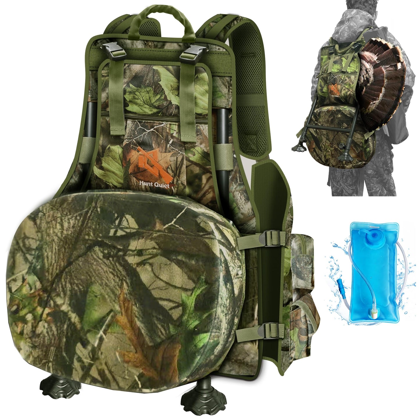 Hunt Quiet Turkey Vest with Seat, Kickstand & 2L Water Bladder, NEXT CAMO G2 Green