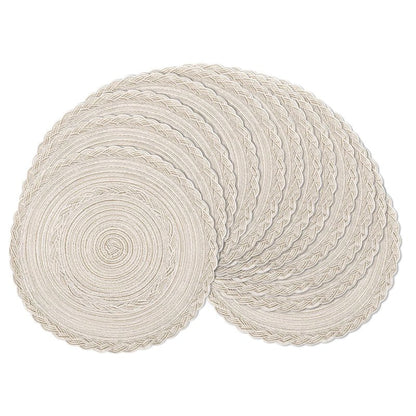 SHACOS 15 inch Round Braided Placemats Set of 12 for Dining Table Woven Boho Place Mats Kitchen Placemat Washable Table Mats, Ivory Bordered