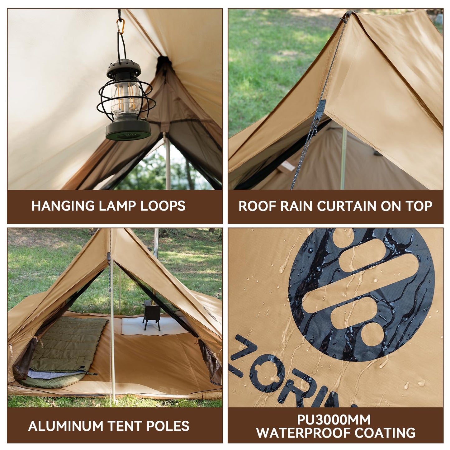 Zoring Hot Tent with Stove Jack - Waterproof & Windproof Cabin Winter Tent for Camping, 4 Season Tipi Wall Shelter with Two Poles, 2 Person Cold Weather Tent for Outdoor Hiking, Backpacking, Hunting