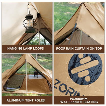 Zoring Hot Tent with Stove Jack - Waterproof & Windproof Cabin Winter Tent for Camping, 4 Season Tipi Wall Shelter with Two Poles, 2 Person Cold Weather Tent for Outdoor Hiking, Backpacking, Hunting