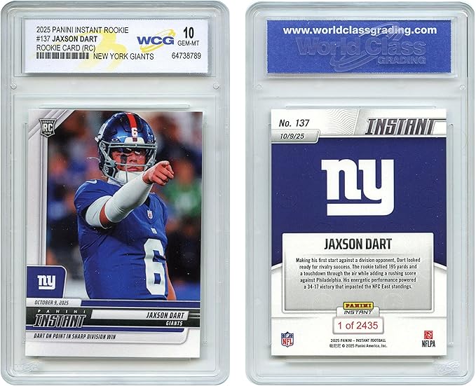 2025 NFL Panini Jaxson Dart NY Giants QB Official Rookie Card RC #137 - Graded GEM Mint 10