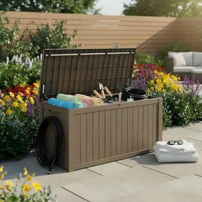 Resin Deck Box 180 Gallon - Lockable Waterproof Outdoor Storage for Patio Furniture & Garden Tools