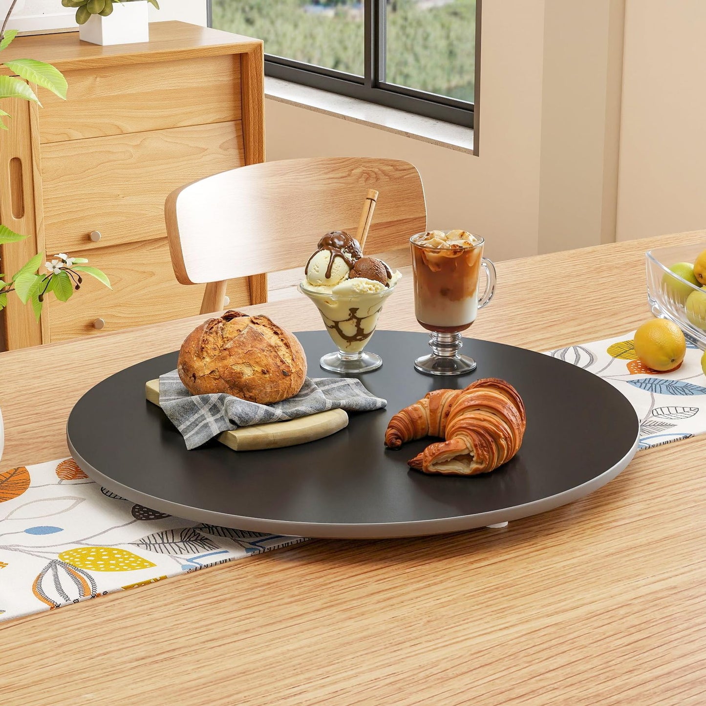 19.7" Lazy Susan Turntable–360° Sinteredstone Silent Anti-Slip Turntable, Table Top Centerpiece for Kitchen, Pantry, Spice Rack, Refrigerator & Dining Table, Black