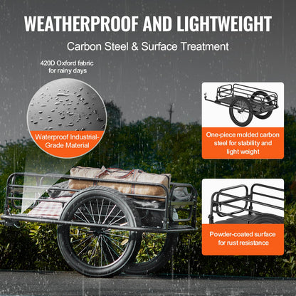 VEVOR Bike Cargo Trailer, 275 lbs Load Capacity, Foldable Compact Storage & Quick Release with Universal Hitch, 20" Wheels, Fits Most Bike Wheels, Carbon Steel Frame, Heavy-Duty Bicycle Wagon Cart