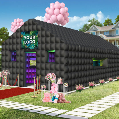 WUHUWOO Inflatable Nightclub 20x16.8x12 Ft, Large Black Inflatable Club Tent with 2 Doors and Logo Area, Inflatable Party Tent for Adults Birthday Backyard Wedding Rental