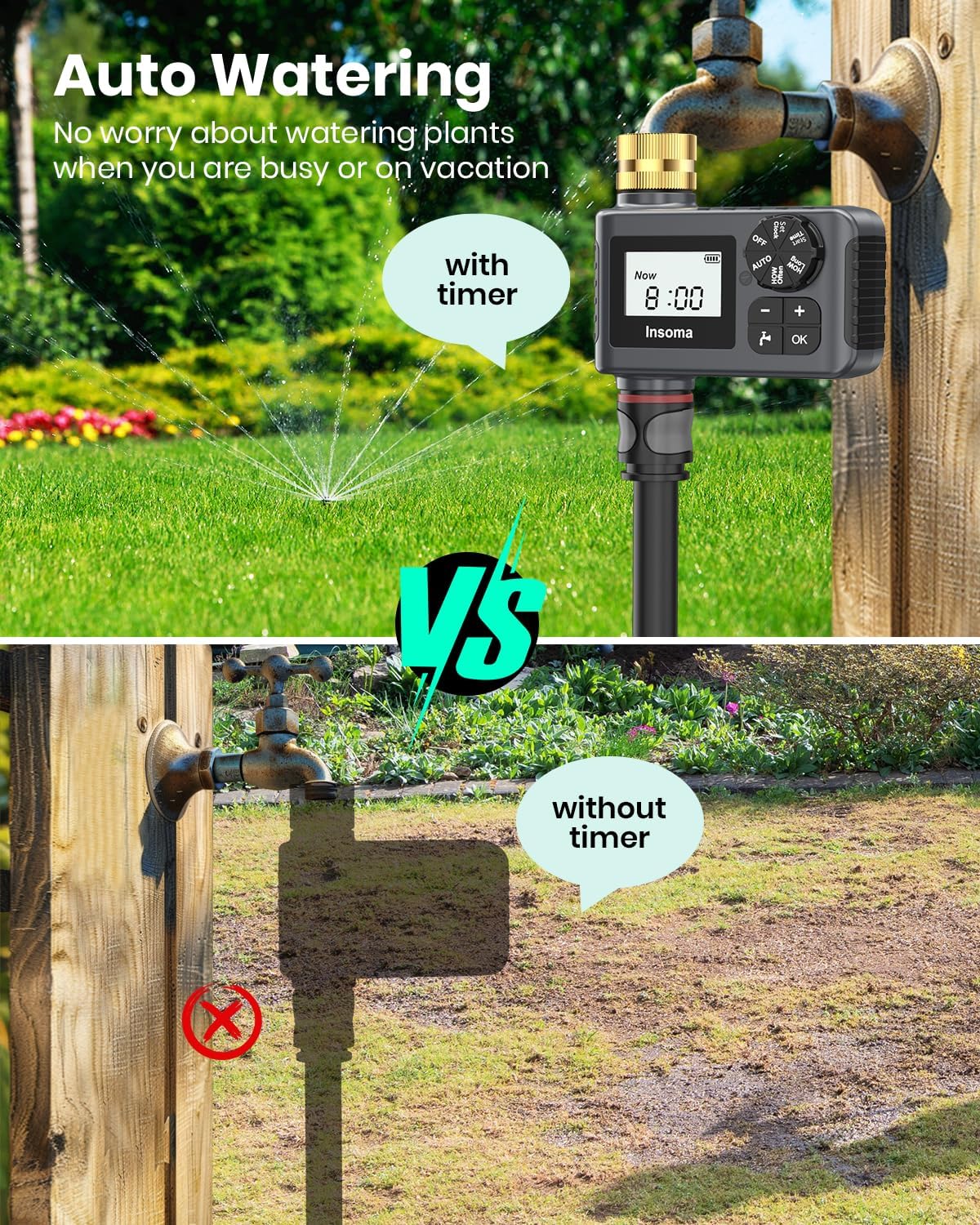Skiennix Water Timer - 2 PCS Brass Inlet Sprinkler Timer with Rain Delay & Automatic Drip Irrigation System for Lawn Care