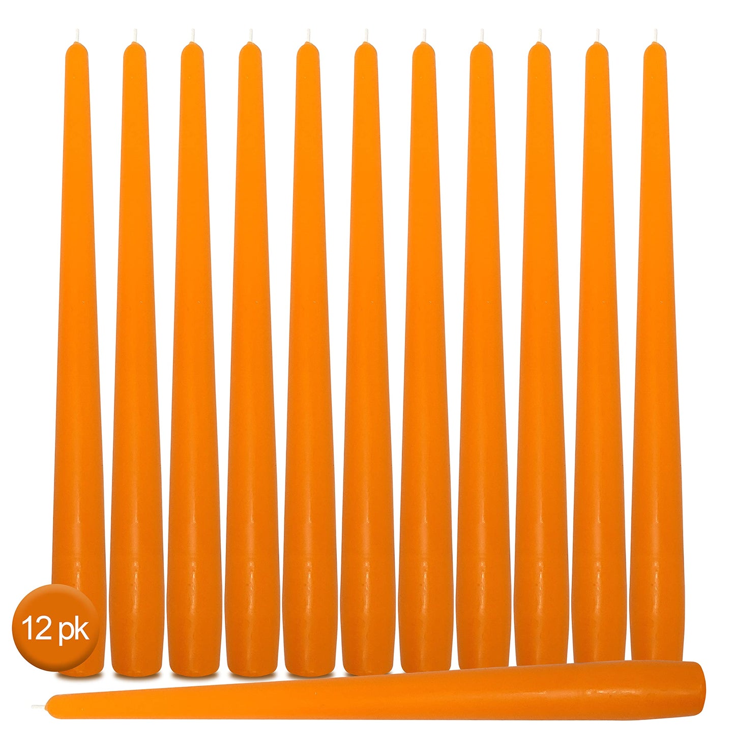 Hyoola Tall Taper Candles - 14 Inch Orange Unscented Dripless Taper Candles - 12 Hour Burn Time - 12 Pack