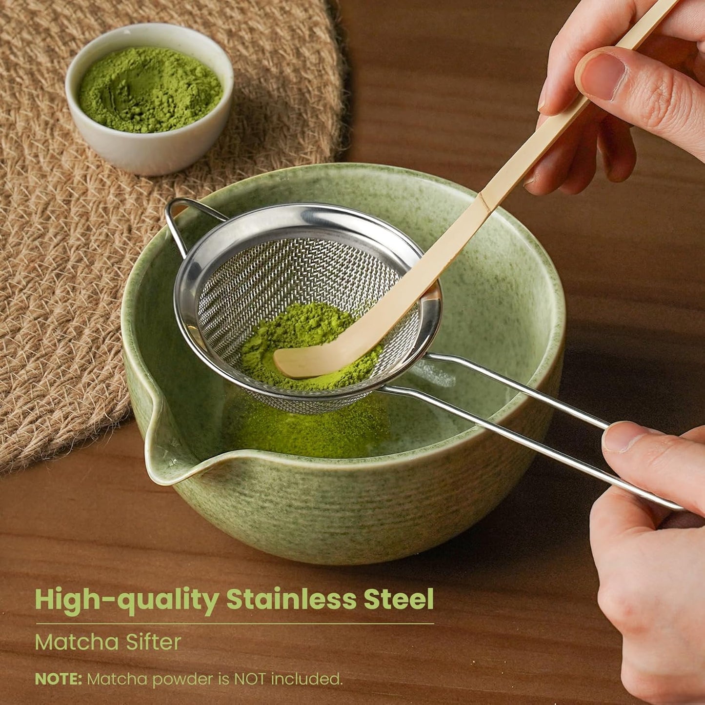 Skiennix Matcha Whisk Set - Complete 5-Piece Kit with Ceramic Bowl, Bamboo Chasen & Sifter for Matcha Lovers