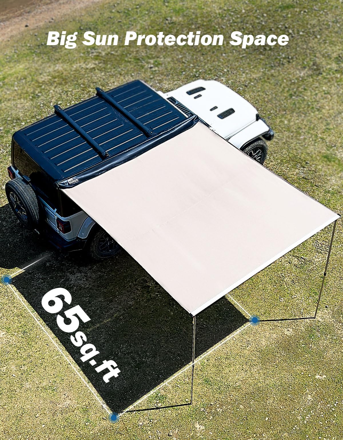 JOYTUTUS Vehicle Awning 6.6'x8.2' Roof Rack Pull-Out Sun Shade UV50+, Weatherproof 4x4 Side Sunshade for Camping, Car Awning with Adjustable Hardware, Quick Set-up, SUV/Truck/Van/Jeep